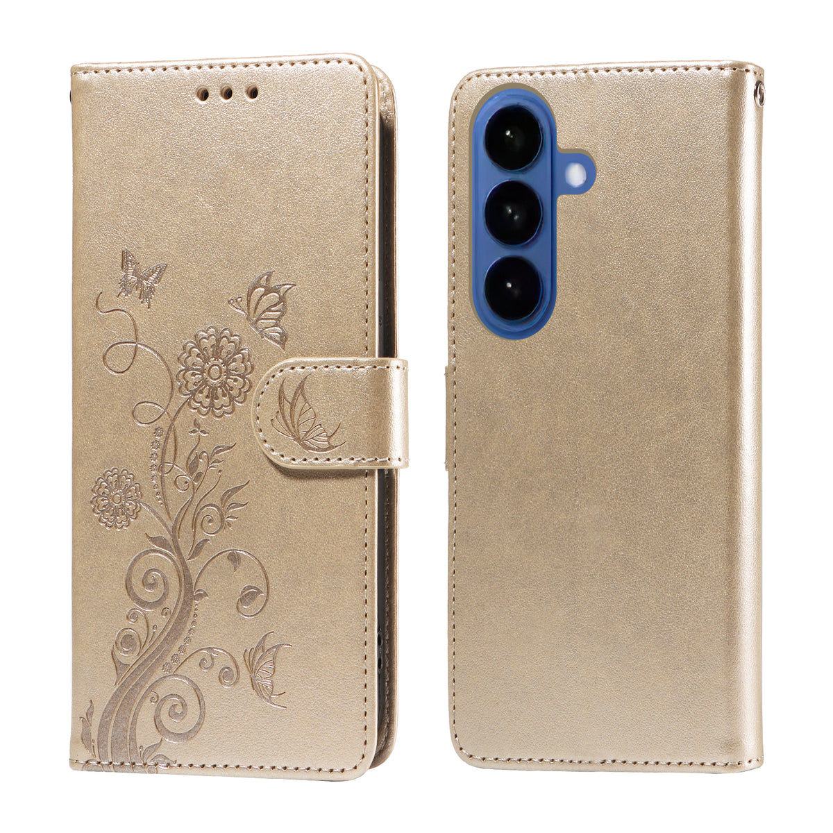 For Samsung Galaxy S26+ Leather Case Butterfly Floral Imprint Wallet Stand Cover