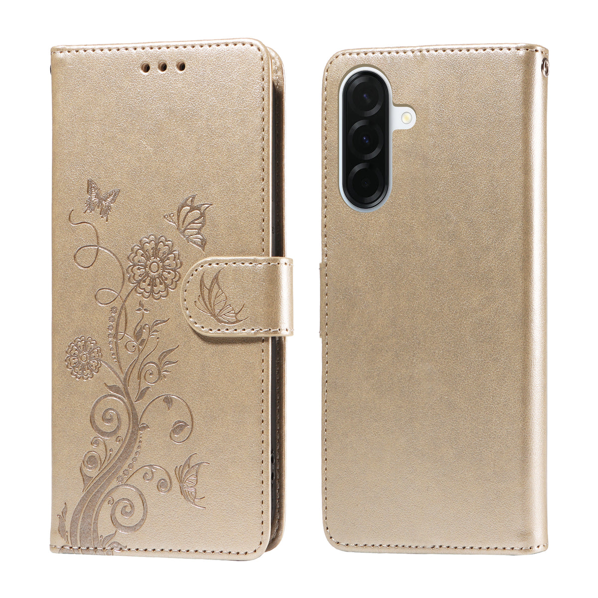 Til Samsung Galaxy A37 5G Læder Cover Sommerfugle Blomsterpræg Tegnebogs Stand Cover