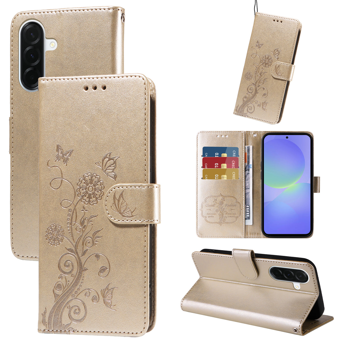 Samsung Galaxy A37 5G Läderfodral Fjärils Blommigt Tryck Plånboksfodral