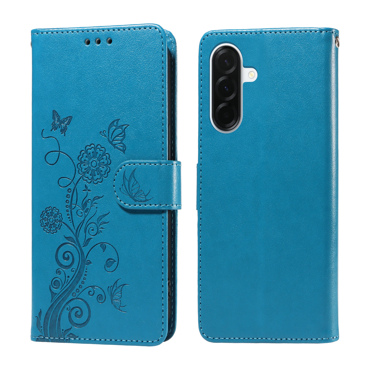 Til Samsung Galaxy A37 5G Læder Cover Sommerfugle Blomsterpræg Tegnebogs Stand Cover
