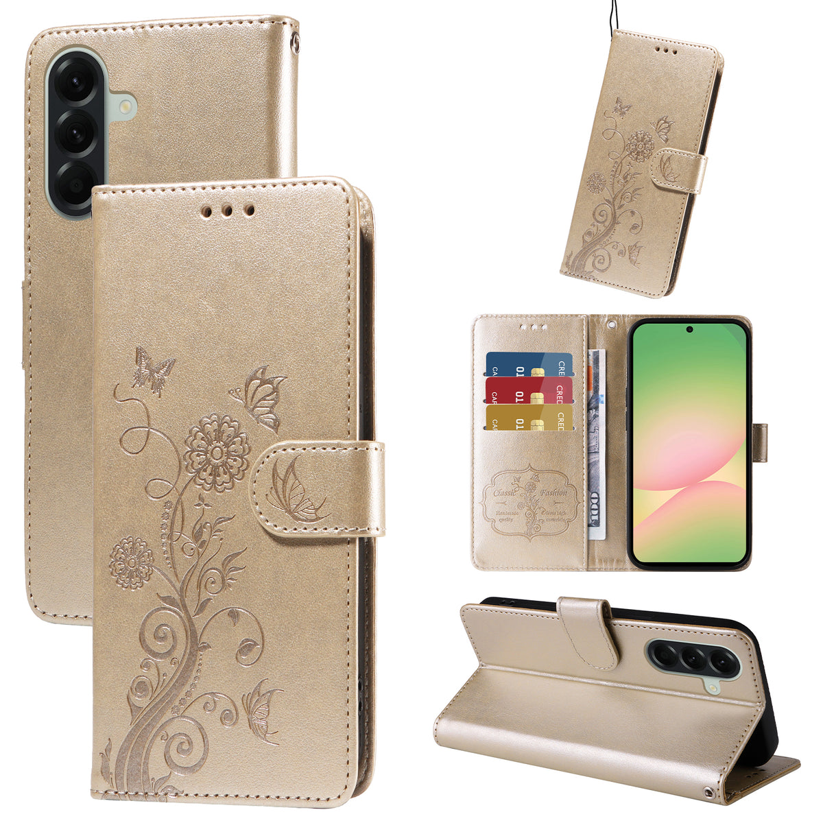 For Samsung Galaxy A57 5G Leather Case Butterfly Floral Imprint Wallet Stand Cover