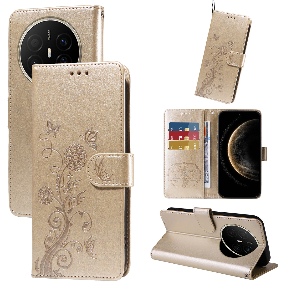 For Huawei Mate 70 Air Leather Case Butterfly Floral Imprint Wallet Stand Cover