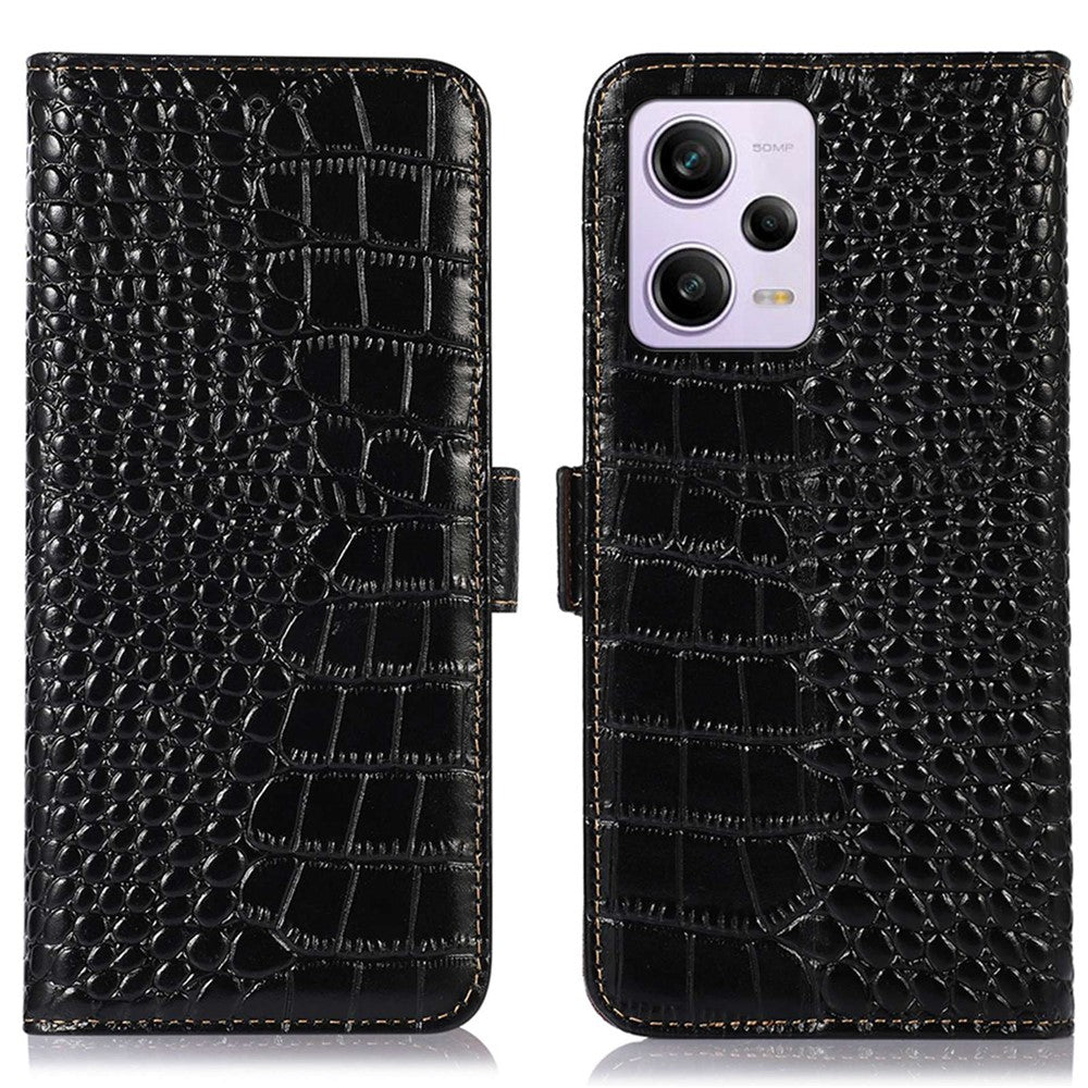 Xiaomi Redmi Note 12 Pro 5G / Note 12 Pro Speed 5G / Poco X5 Pro 5G Krokodilstruktur Äkta Kohud Läder Plånboksfodral Stöldskyddande mobilskal med RFID-blockeringsfunktion