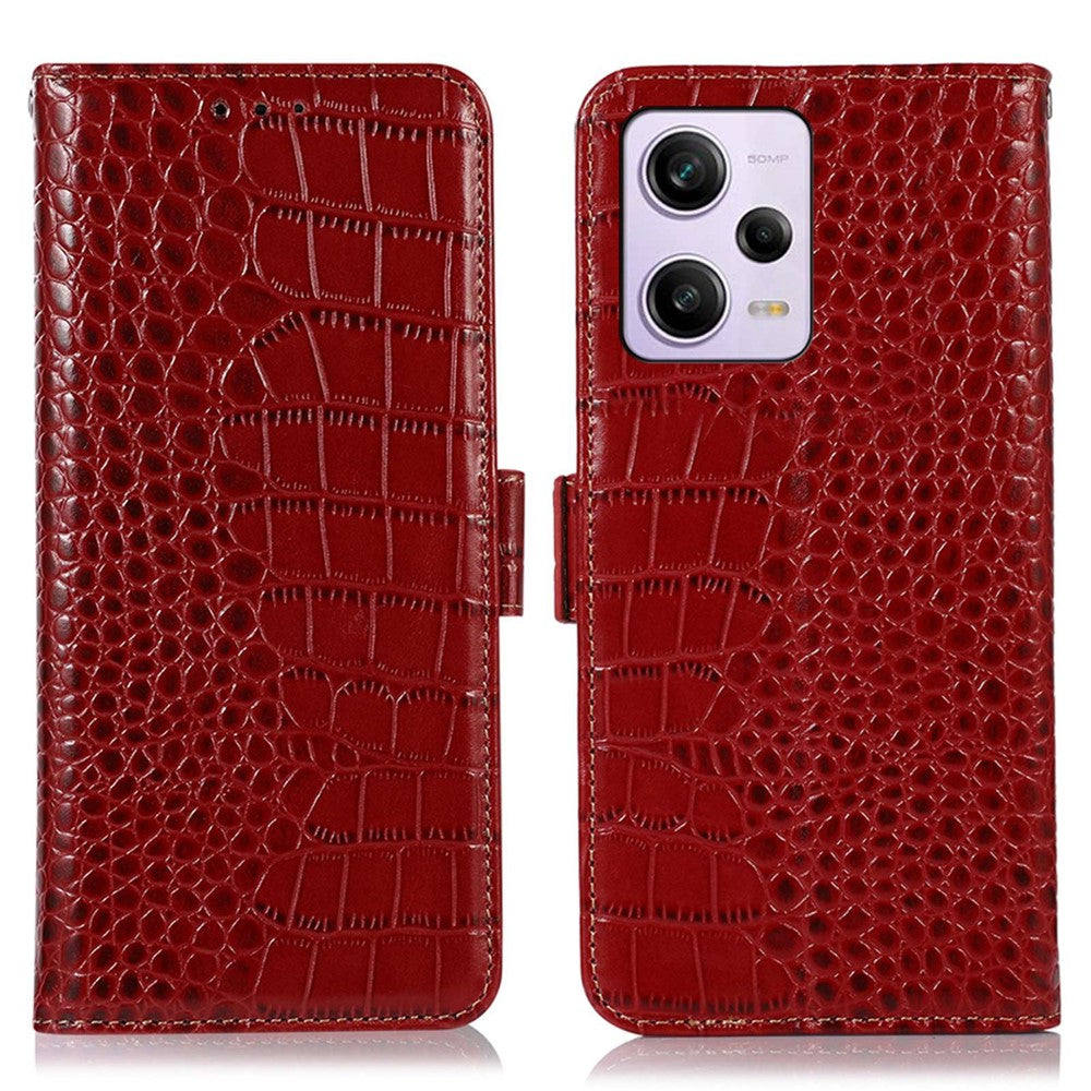 For Xiaomi Redmi Note 12 Pro 5G / Note 12 Pro Speed 5G / Poco X5 Pro 5G Crocodile Texture Genuine Cowhide Leather Case Wallet Stand Anti-theft Phone Cover with RFID Blocking Function