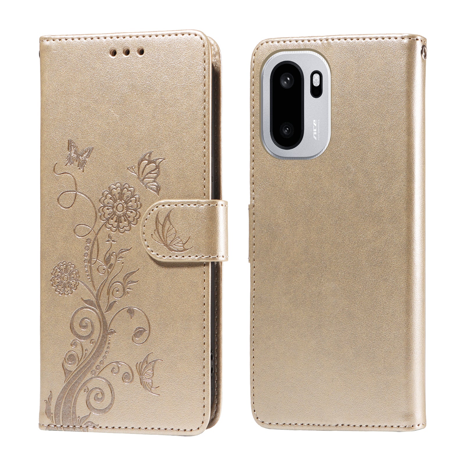 Til OnePlus 15R 5G / Ace 6T 5G / Ace 6 5G lædercover sommerfugle blomsterpræg pung-standcover
