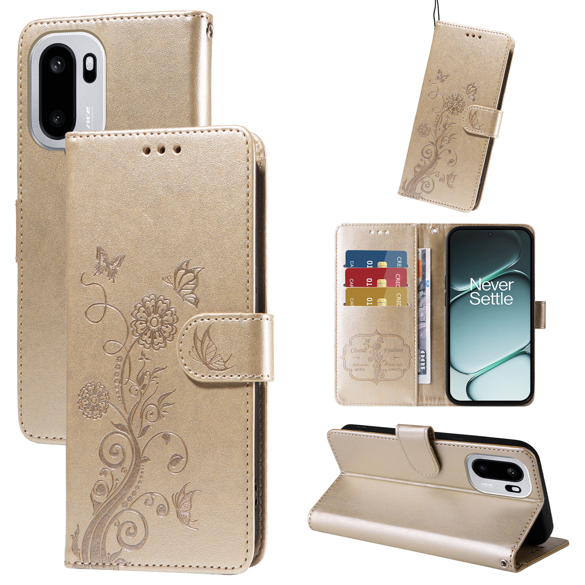 OnePlus 15R 5G / Ace 6T 5G / Ace 6 5G Läderfodral Fjärilsblommigt Tryck Plånboksfodral