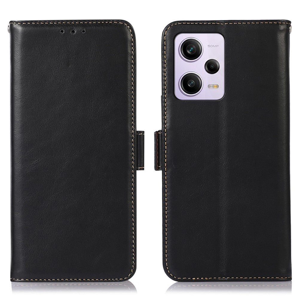 For Xiaomi Redmi Note 12 Pro 5G / Note 12 Pro Speed 5G / Poco X5 Pro 5G Phone Case RFID Blocking Wallet Stand Magnetic Closure Crazy Horse Texture Genuine Cowhide Leather Cover