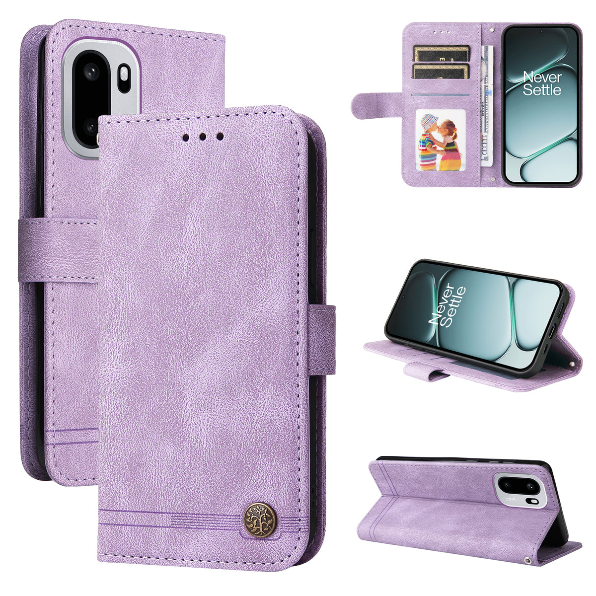 OnePlus 15R 5G / Ace 6T 5G / Ace 6 5G Läderplånboksfodral Skin Touch mobilskal Stativ med Rem