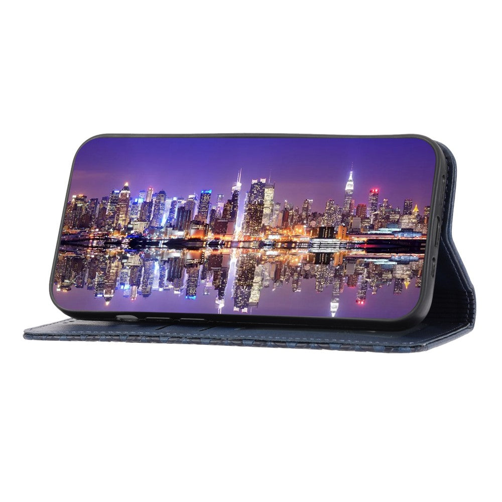 For Samsung Galaxy S23+ Calf Texture Imprinted Rhombus Pattern PU Leather Case Wallet Folio Flip Phone Stand Cover with Strap