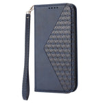 For Samsung Galaxy S23+ Calf Texture Imprinted Rhombus Pattern PU Leather Case Wallet Folio Flip Phone Stand Cover with Strap