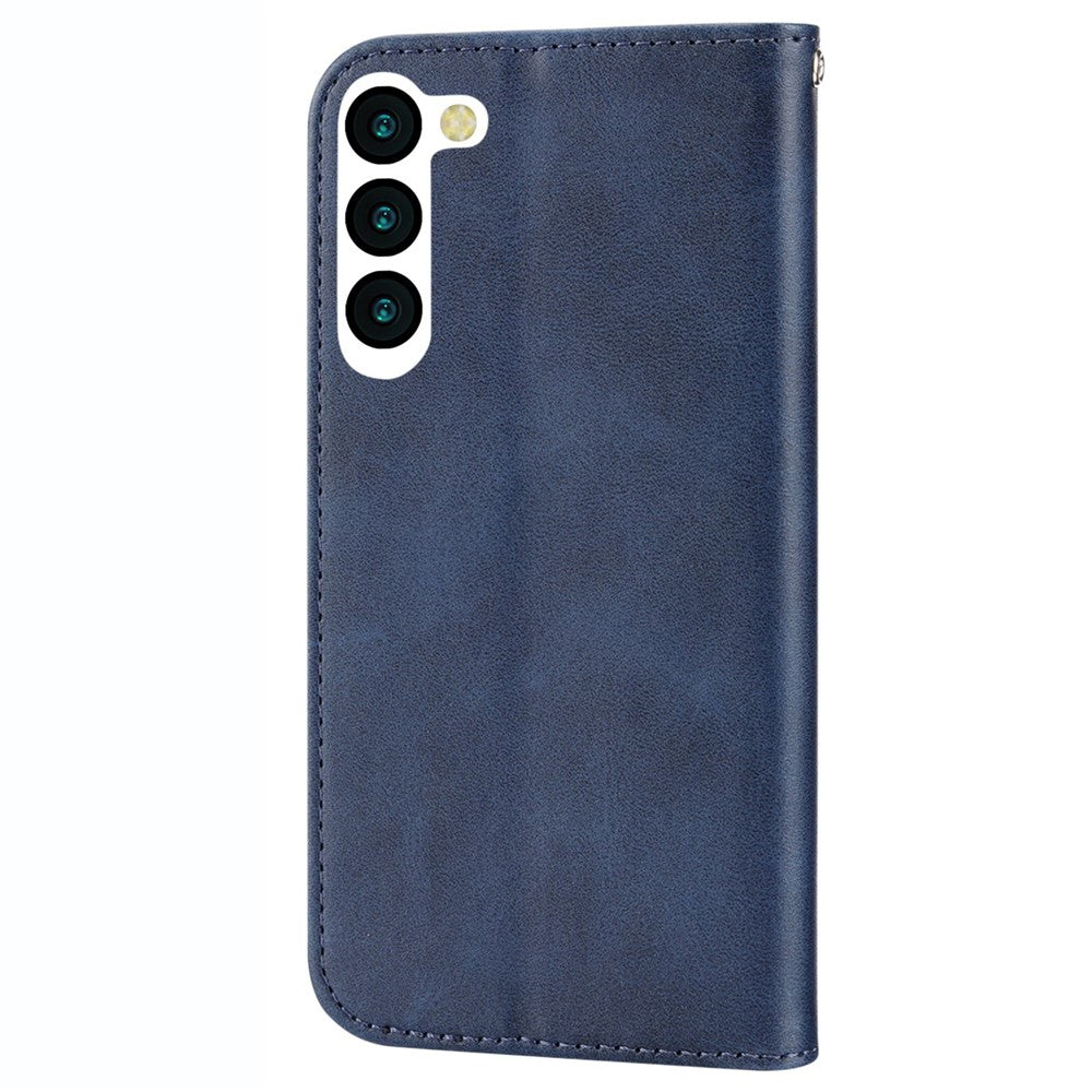 For Samsung Galaxy S23+ Calf Texture Imprinted Rhombus Pattern PU Leather Case Wallet Folio Flip Phone Stand Cover with Strap