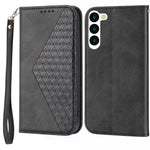 For Samsung Galaxy S23+ Calf Texture Imprinted Rhombus Pattern PU Leather Case Wallet Folio Flip Phone Stand Cover with Strap