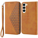 For Samsung Galaxy S23+ Calf Texture Imprinted Rhombus Pattern PU Leather Case Wallet Folio Flip Phone Stand Cover with Strap