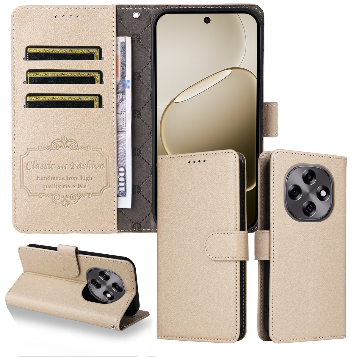 For Oppo F31 Pro 5G / Oppo A6 Pro 5G (China) Case RFID Blocking 3 Card Slots PU Leather Phone Cover with Wrist Strap