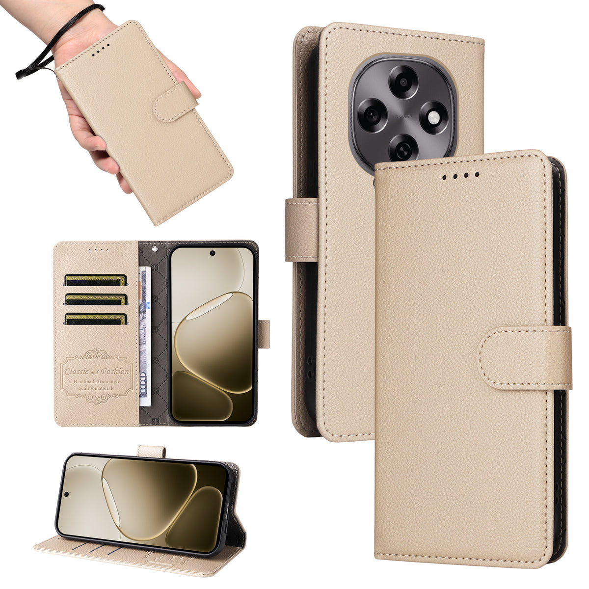 For Oppo F31 Pro 5G / Oppo A6 Pro 5G (China) Case RFID Blocking 3 Card Slots PU Leather Phone Cover with Wrist Strap