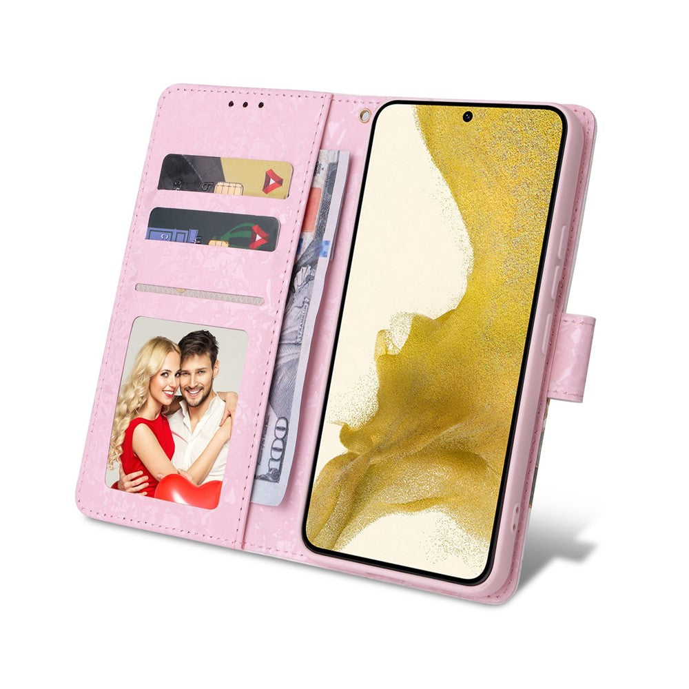 For Samsung Galaxy S23+ Stylish Lacquered PU Leather Phone Protective Case RFID Blocking Wallet Foldable Stand Cover