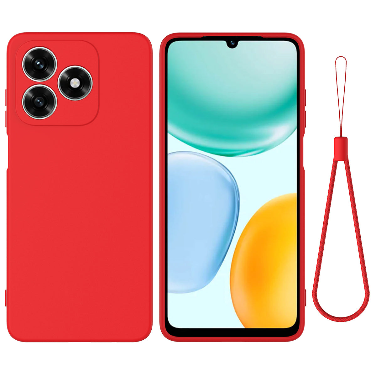 For Honor X5c Plus 4G / Honor Play10A 4G / Honor X5c 4G  Liquid Silicone Case Phone Back Cover with Hand Strap