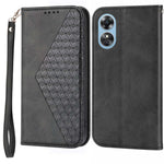For Oppo A17 4G / A17k 4G Anti-scratch PU Leather Case Wallet Magnetic Closure Imprinted Rhombus Pattern Phone Stand Calf Texture Cover with Strap
