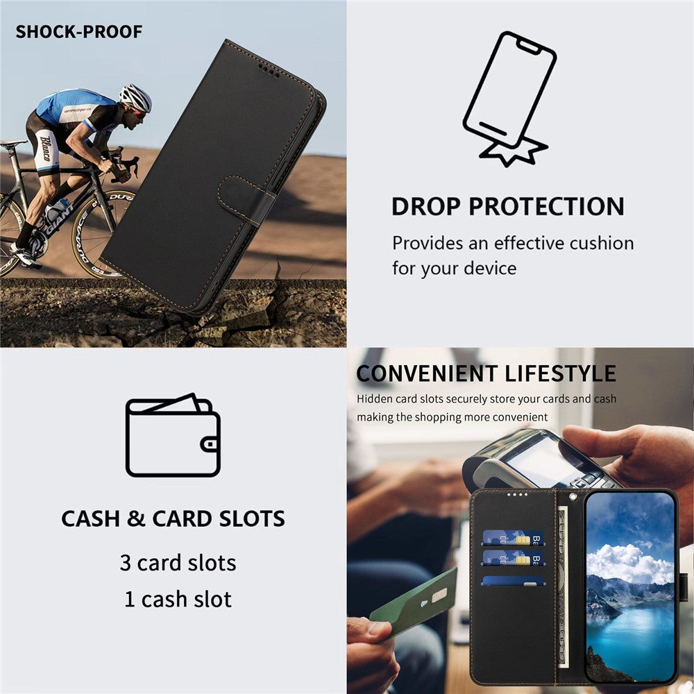 Til Samsung Galaxy A57 5G Læder Taske Pung Stand Enkel Farve Anti-fald Telefoncover