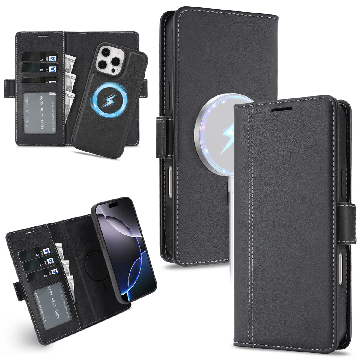 For iPhone 13 Pro Max Case Detachable 2 in 1 Leather Wallet Phone Cover Compatible with MagSafe