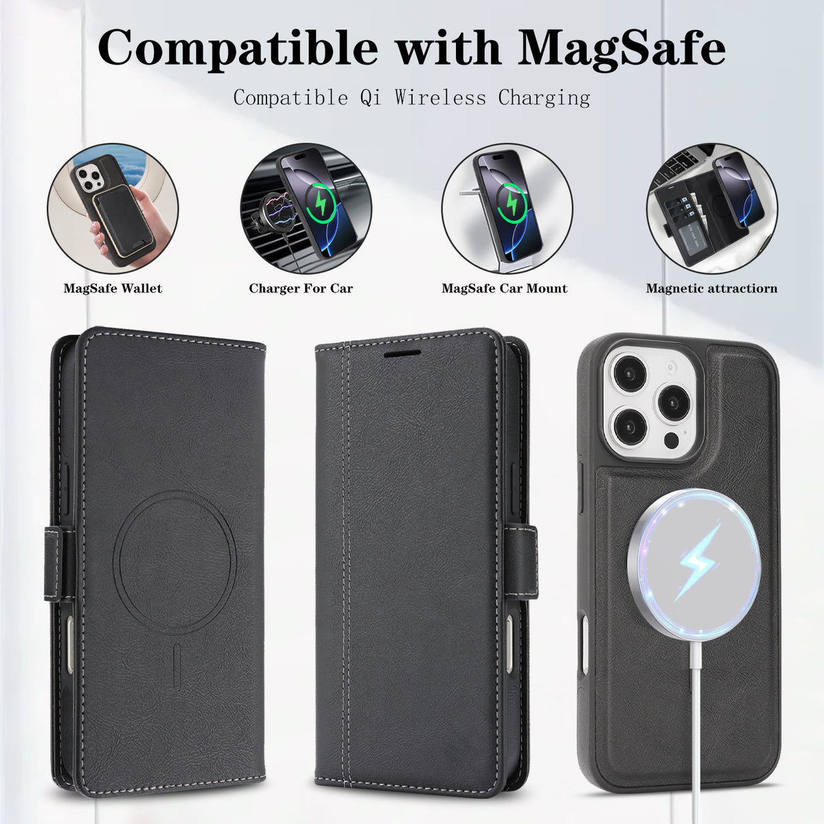 For iPhone 13 Pro Max Case Detachable 2 in 1 Leather Wallet Phone Cover Compatible with MagSafe