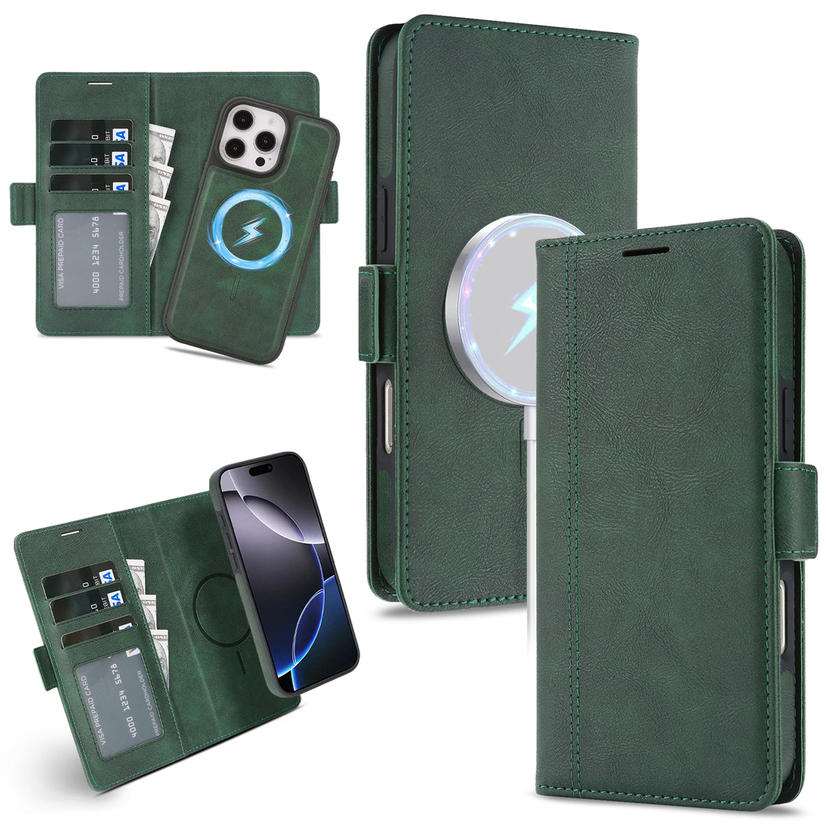 For iPhone 13 Pro Max Case Detachable 2 in 1 Leather Wallet Phone Cover Compatible with MagSafe