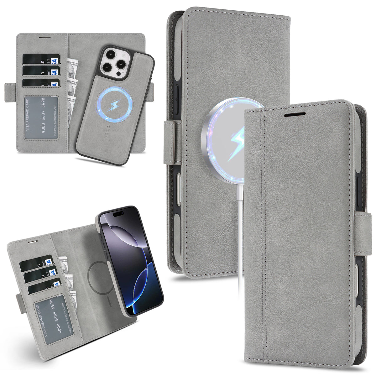 For iPhone 13 Pro Max Case Detachable 2 in 1 Leather Wallet Phone Cover Compatible with MagSafe