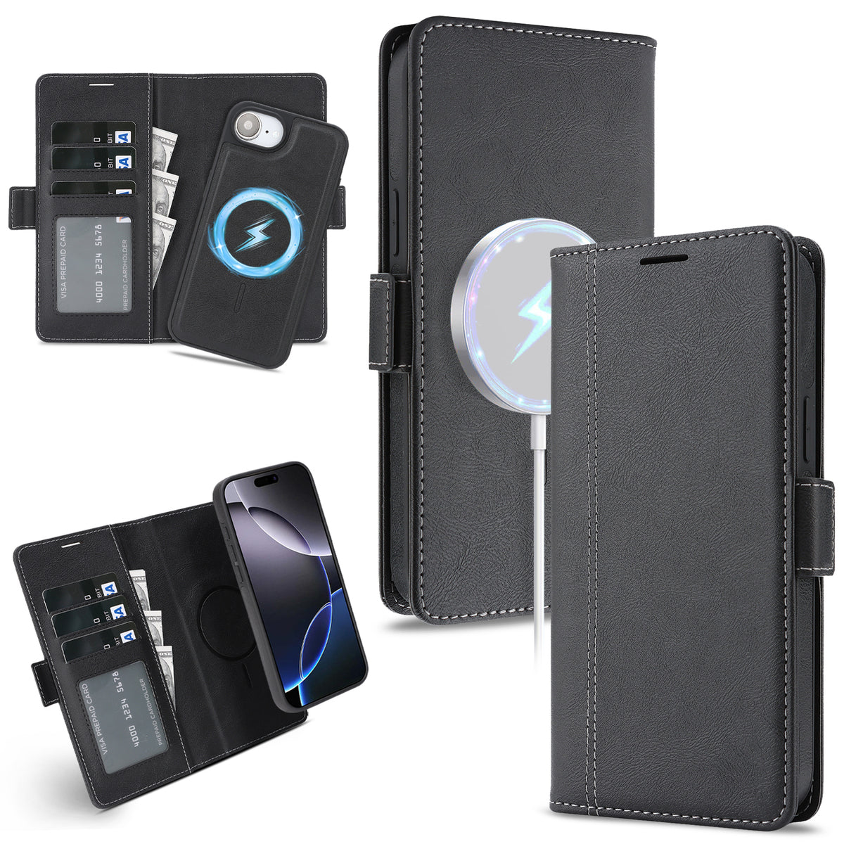 For iPhone 17th / 16th Case Detachable 2-in-1 Leather Wallet Phone Cover Compatible with MagSafe