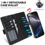 For iPhone 17th / 16th Case Detachable 2-in-1 Leather Wallet Phone Cover Compatible with MagSafe