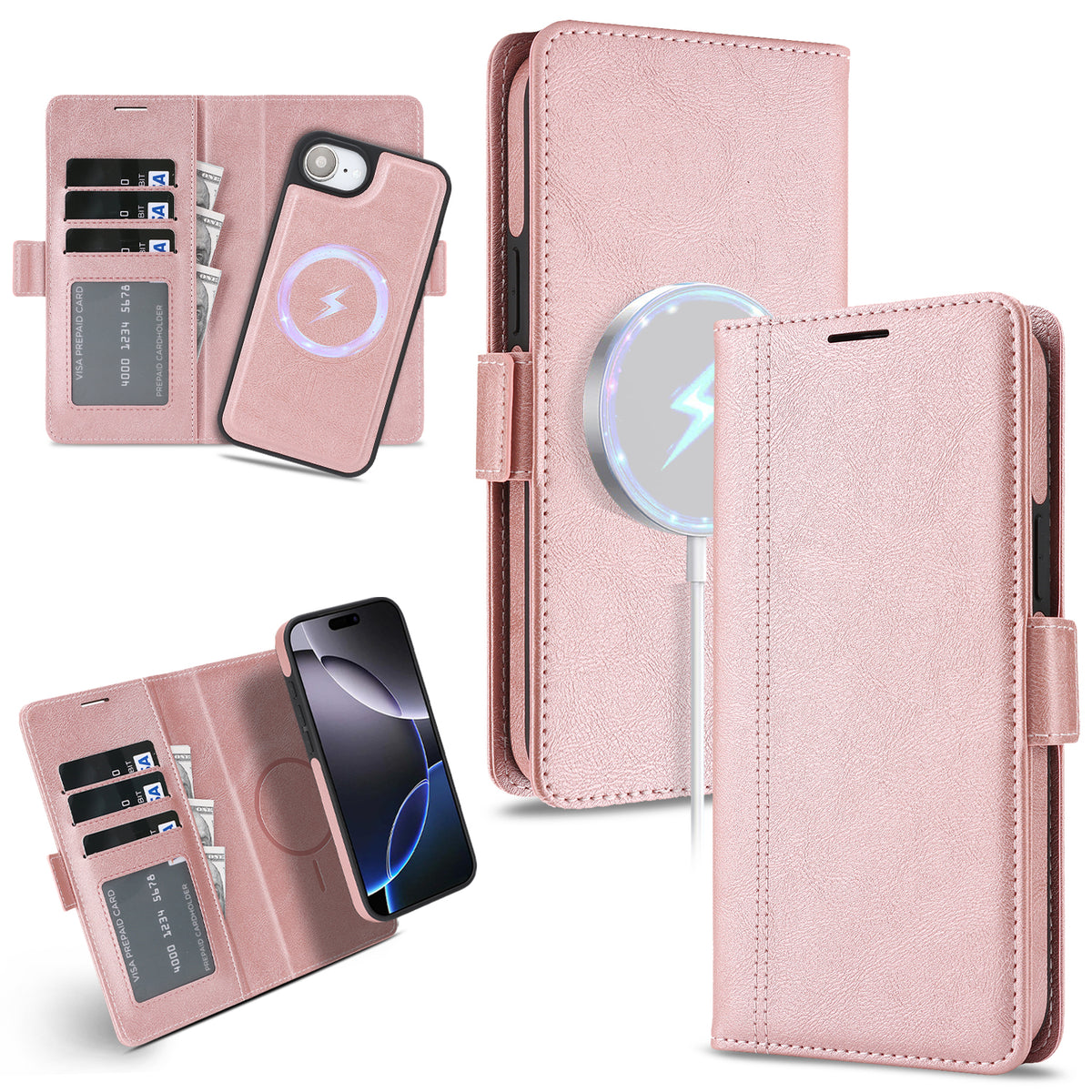 For iPhone 17th / 16th Case Detachable 2-in-1 Leather Wallet Phone Cover Compatible with MagSafe