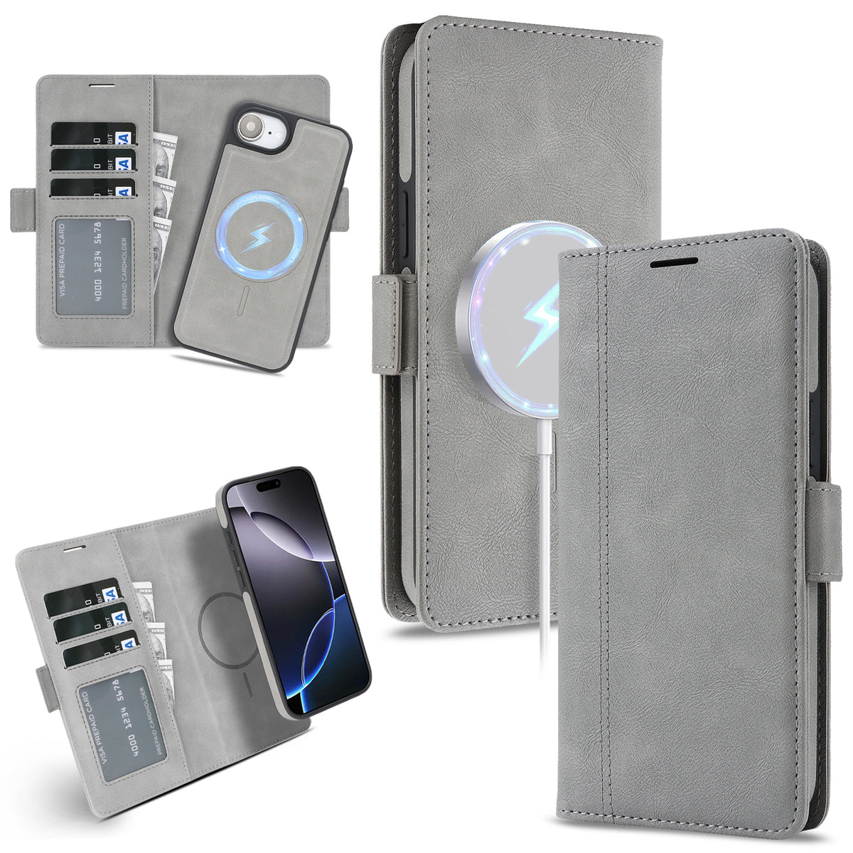For iPhone 17th / 16th Case Detachable 2-in-1 Leather Wallet Phone Cover Compatible with MagSafe