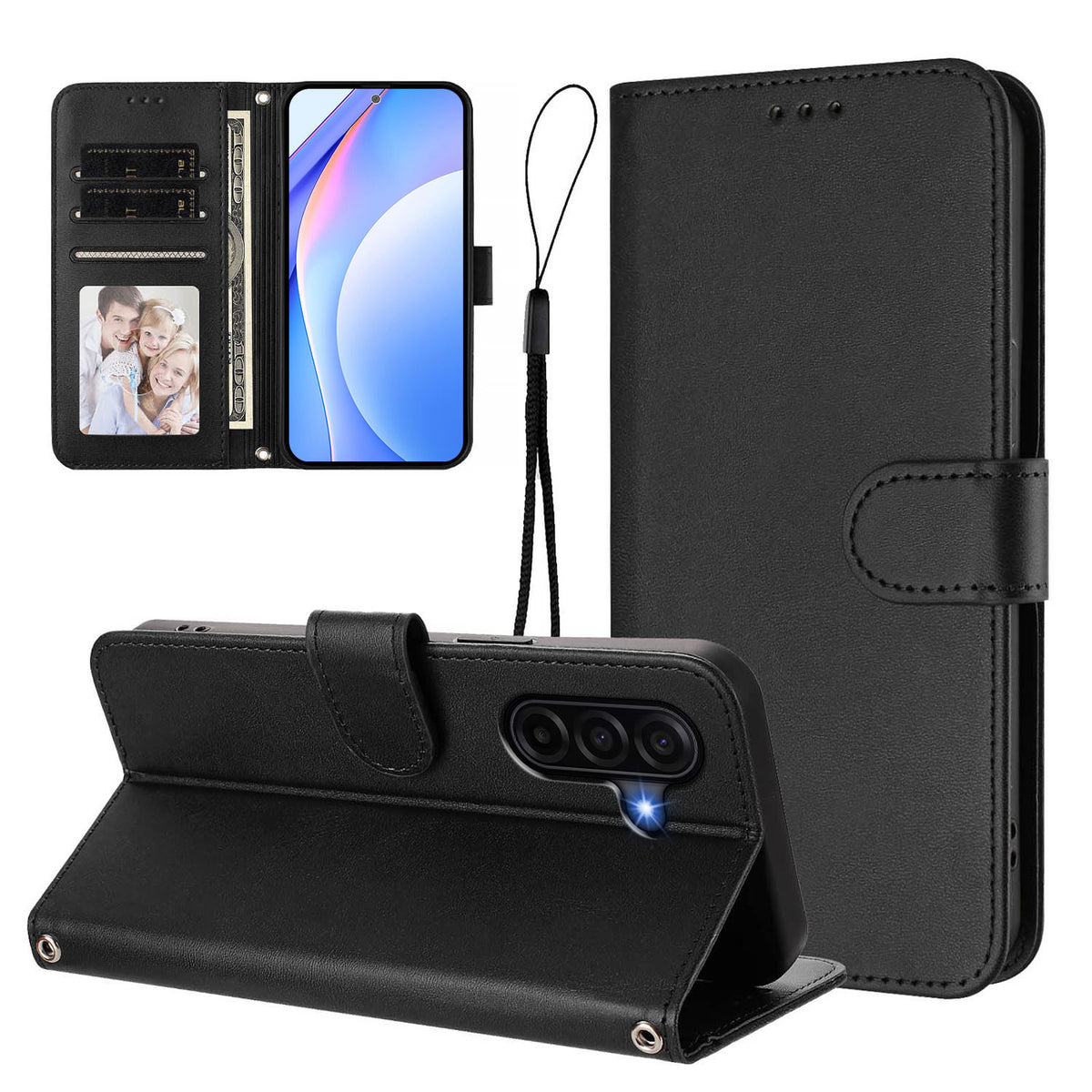Til Samsung Galaxy A57 5G Pung Etui RFID Blokerende Kalvetekstur Læder Stander Telefon Cover med Rem
