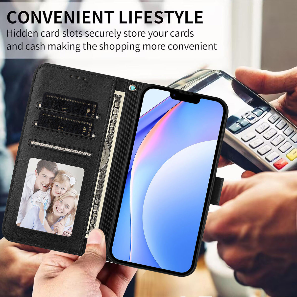 Til Samsung Galaxy A57 5G Pung Etui RFID Blokerende Kalvetekstur Læder Stander Telefon Cover med Rem