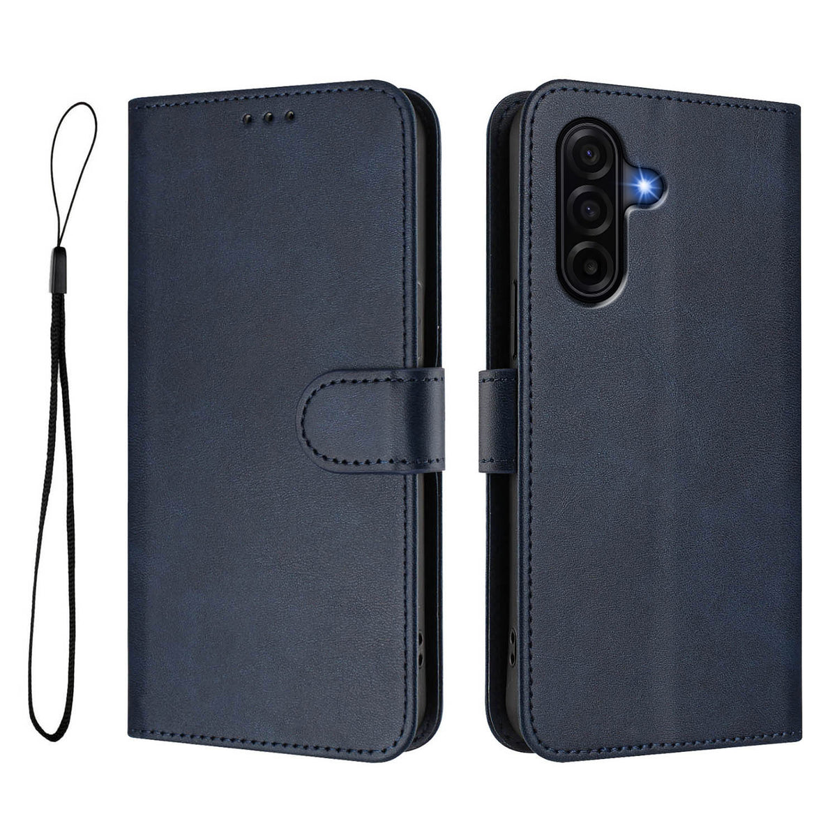 Til Samsung Galaxy A57 5G Pung Etui RFID Blokerende Kalvetekstur Læder Stander Telefon Cover med Rem