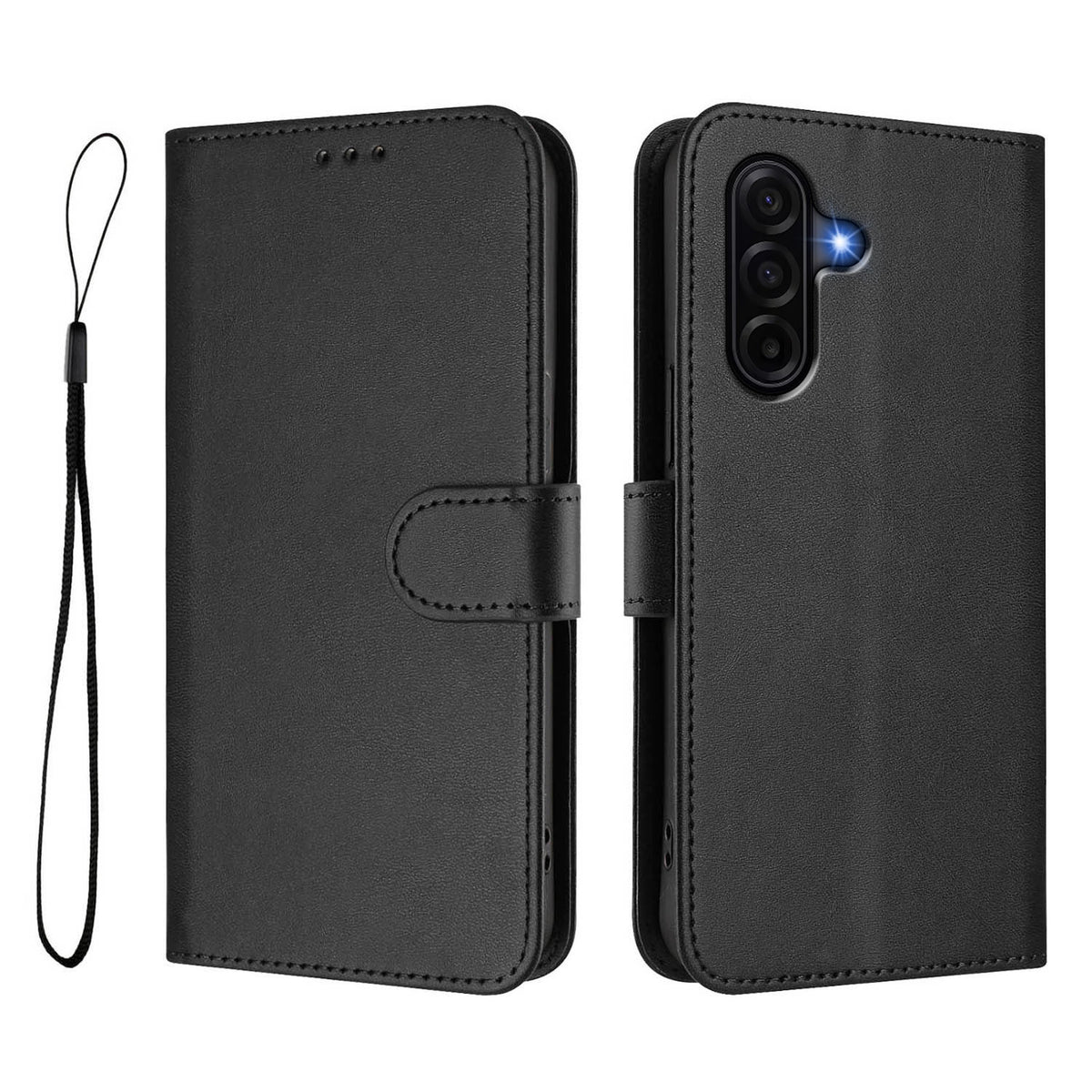 For Samsung Galaxy A37 5G / A36 5G / A56 5G Wallet Case RFID Blocking Calf Texture Leather Stand Phone Cover with Strap