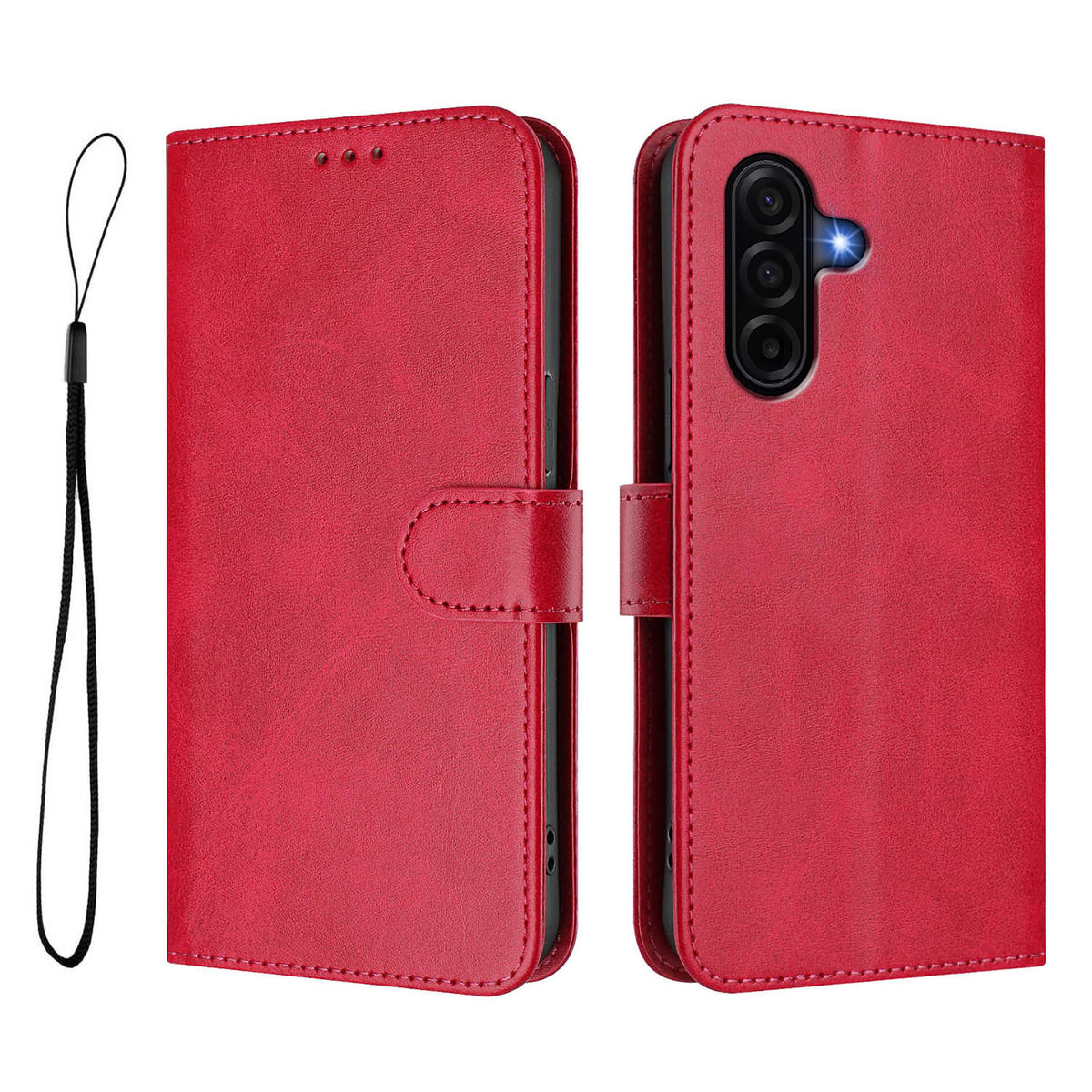 For Samsung Galaxy A37 5G / A36 5G / A56 5G Wallet Case RFID Blocking Calf Texture Leather Stand Phone Cover with Strap