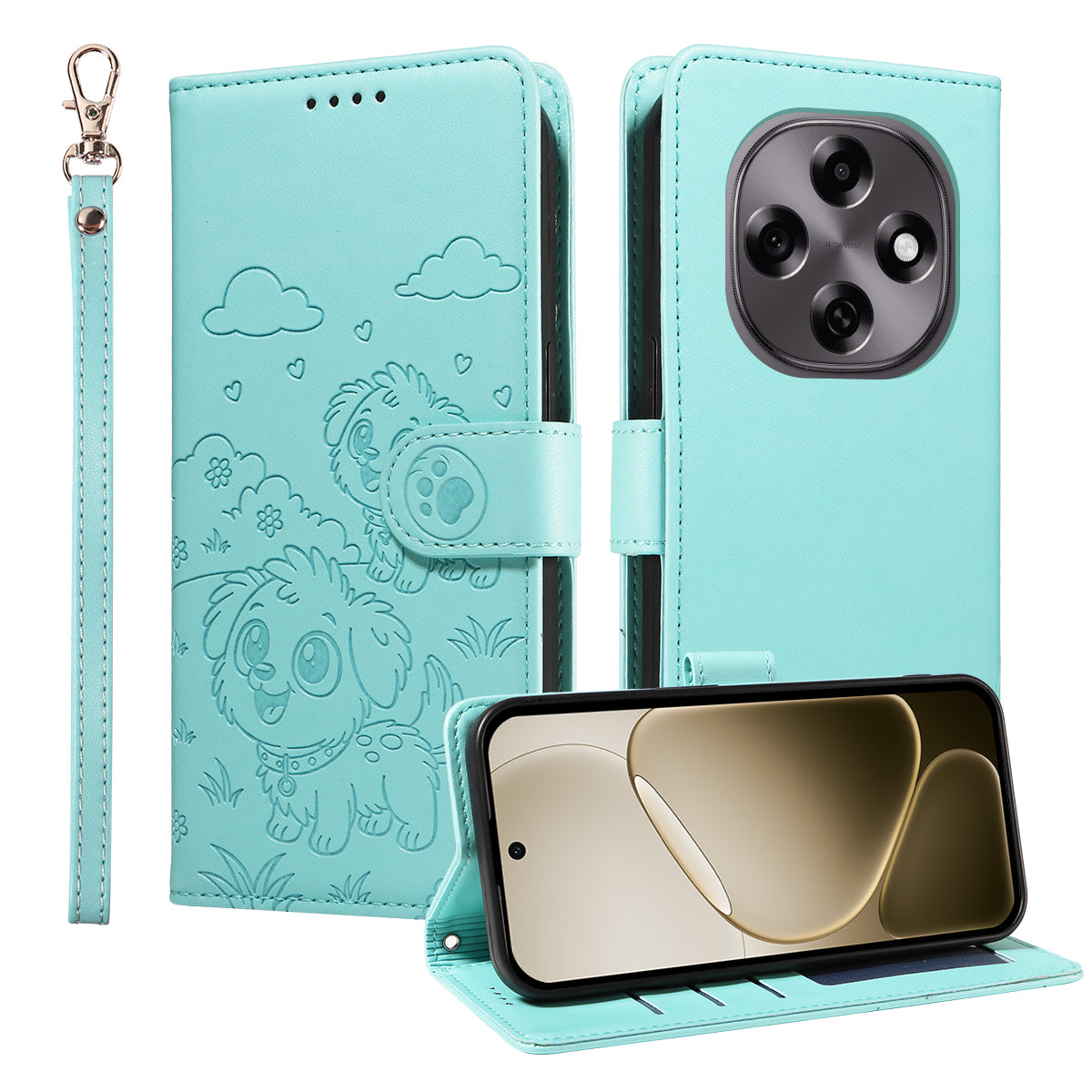 For Oppo F31 Pro 5G / Oppo A6 Pro 5G (China) Case RFID Blocking Imprinted Dog Pattern PU Leather Phone Cover with Wrist Strap