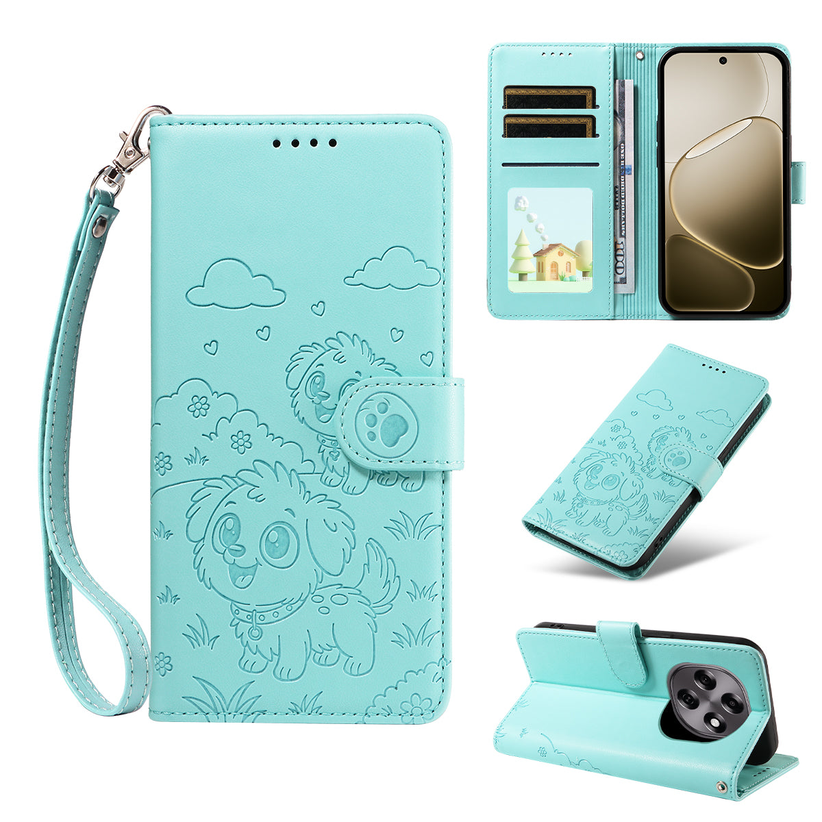 For Oppo F31 Pro 5G / Oppo A6 Pro 5G (China) Case RFID Blocking Imprinted Dog Pattern PU Leather Phone Cover with Wrist Strap