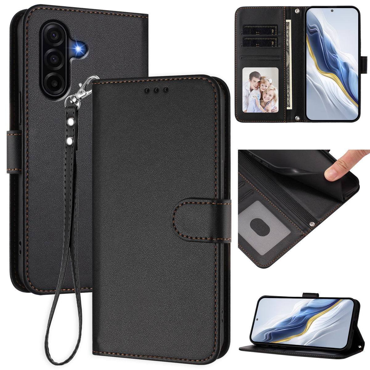 For Samsung Galaxy A37 5G / A36 5G / A56 5G Leather Case Wallet Stand Phone Cover with Wrist Strap