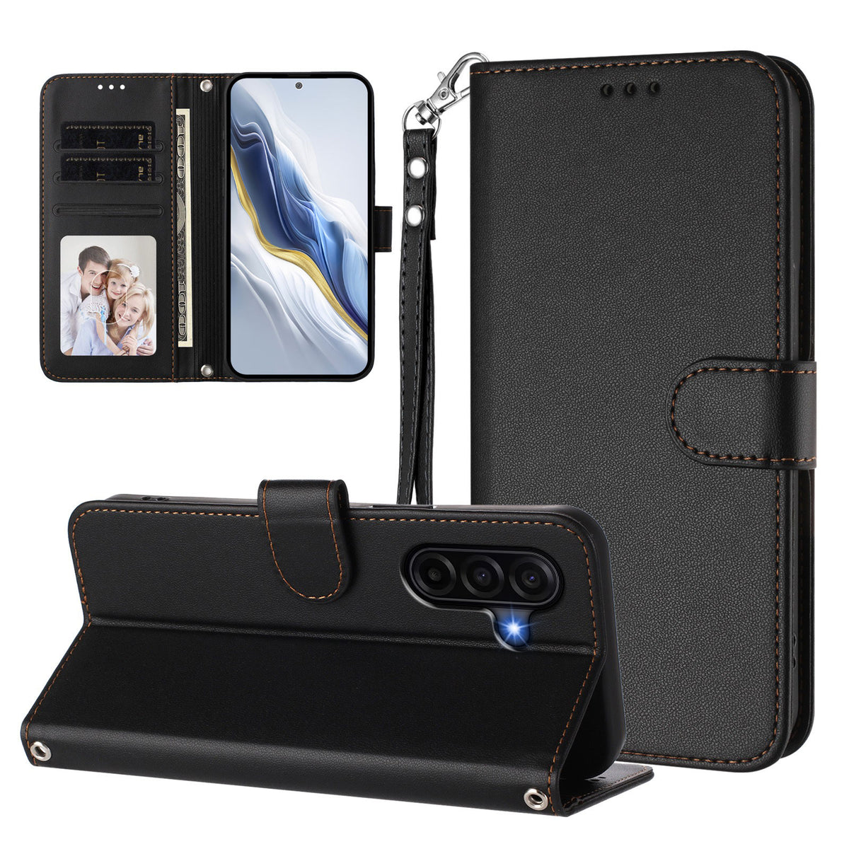 For Samsung Galaxy A37 5G / A36 5G / A56 5G Leather Case Wallet Stand Phone Cover with Wrist Strap