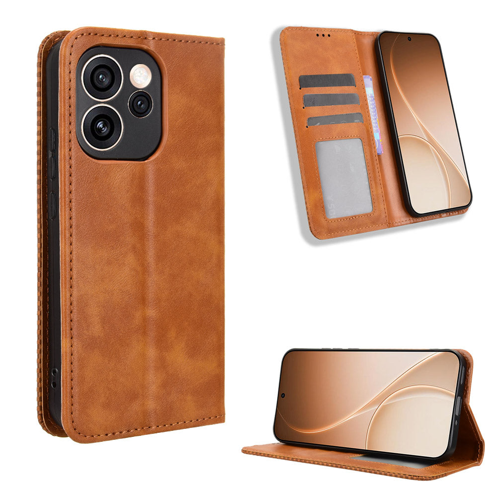 For Oppo Reno15 Pro Max 5G (Global) / Reno15 Pro 5G (China) Leather Case Wallet Stand Retro Texture Phone Cover