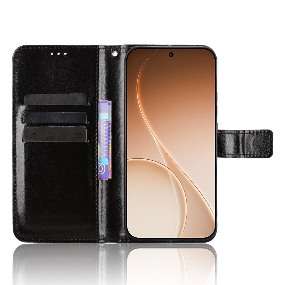 Oppo Reno15 Pro Max 5G (Global) / Reno15 Pro 5G (Kina) PU-läderskal med rem Crazy Horse Texture Phone Fold Cover