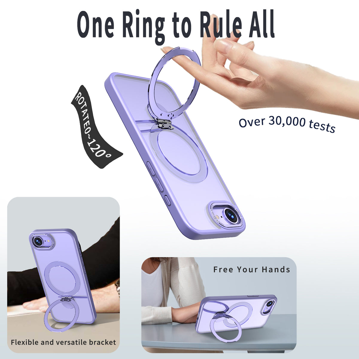 For iPhone 17e / 16e Case Rotating Kickstand Skin-touch TPU + PC Phone Cover Compatible with MagSafe