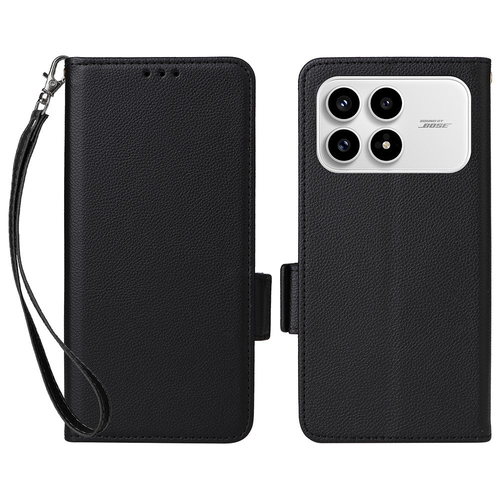 Xiaomi Poco F8 Pro 5G / Redmi K90 5G Skal Litchi Texture Plånboksläder mobilskal med Handledsrem
