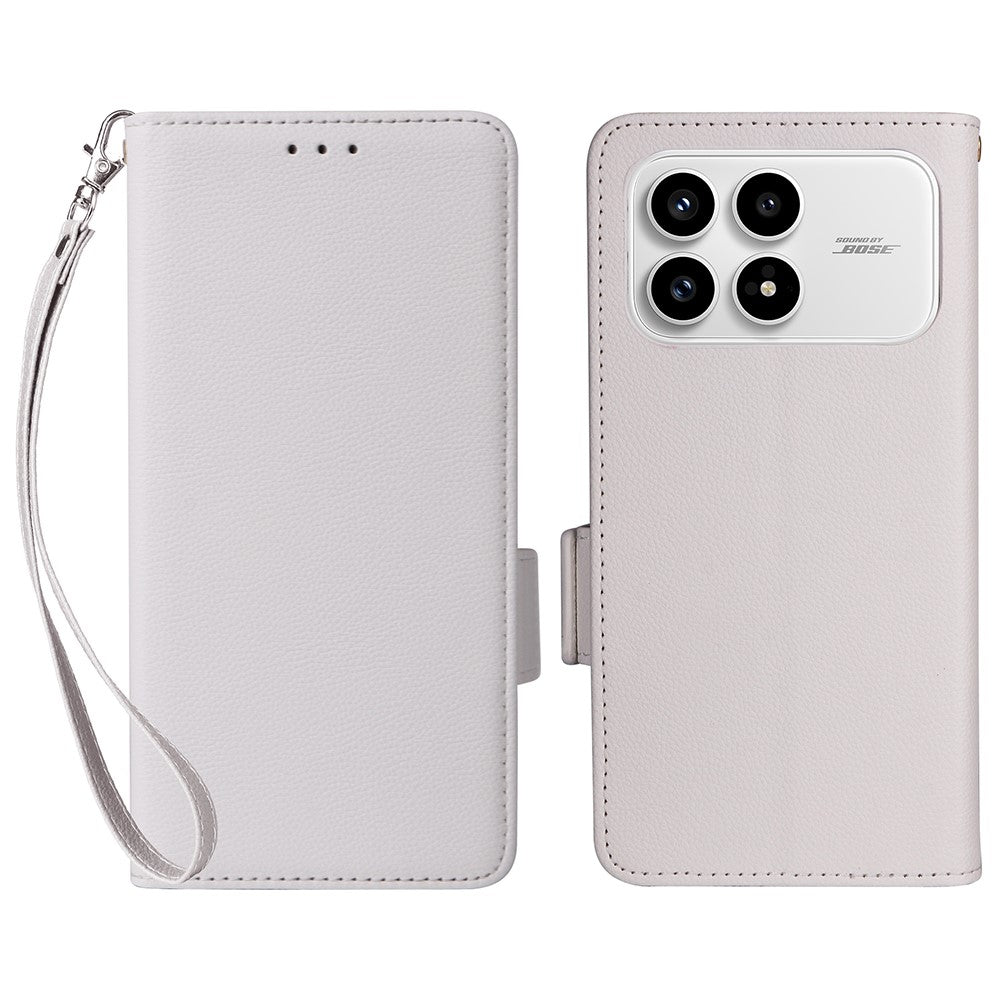 Xiaomi Poco F8 Pro 5G / Redmi K90 5G Skal Litchi Texture Plånboksläder mobilskal med Handledsrem