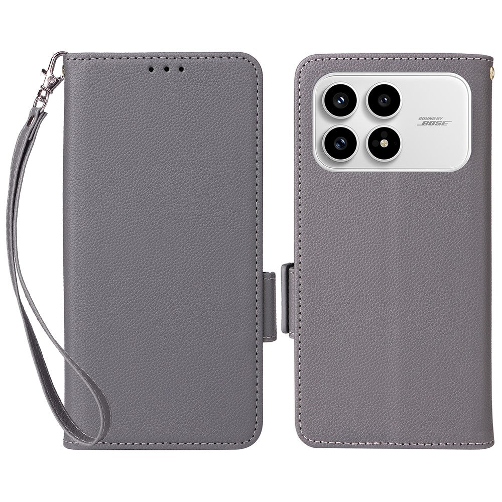 Xiaomi Poco F8 Pro 5G / Redmi K90 5G Skal Litchi Texture Plånboksläder mobilskal med Handledsrem
