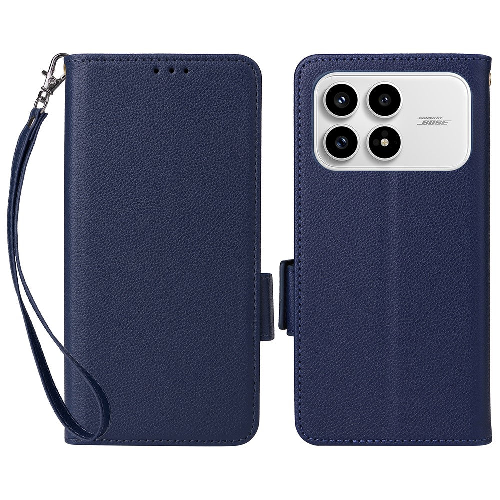 Xiaomi Poco F8 Pro 5G / Redmi K90 5G Skal Litchi Texture Plånboksläder mobilskal med Handledsrem