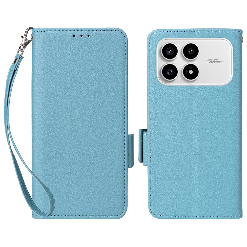 Xiaomi Poco F8 Pro 5G / Redmi K90 5G Skal Litchi Texture Plånboksläder mobilskal med Handledsrem