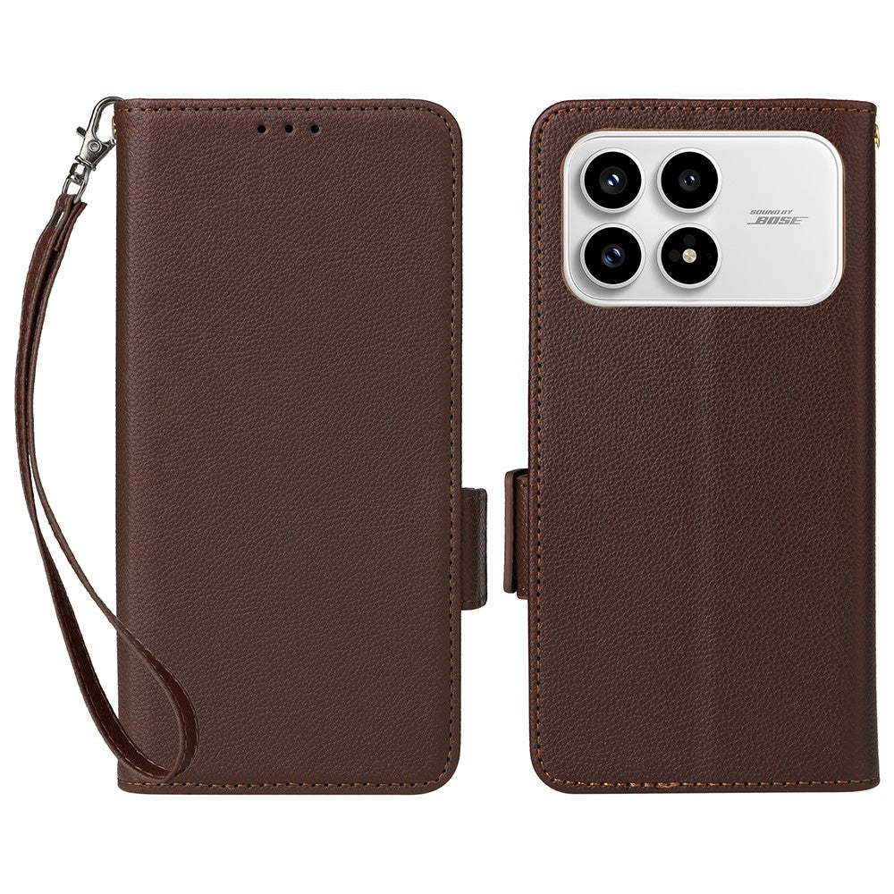 Xiaomi Poco F8 Pro 5G / Redmi K90 5G Skal Litchi Texture Plånboksläder mobilskal med Handledsrem