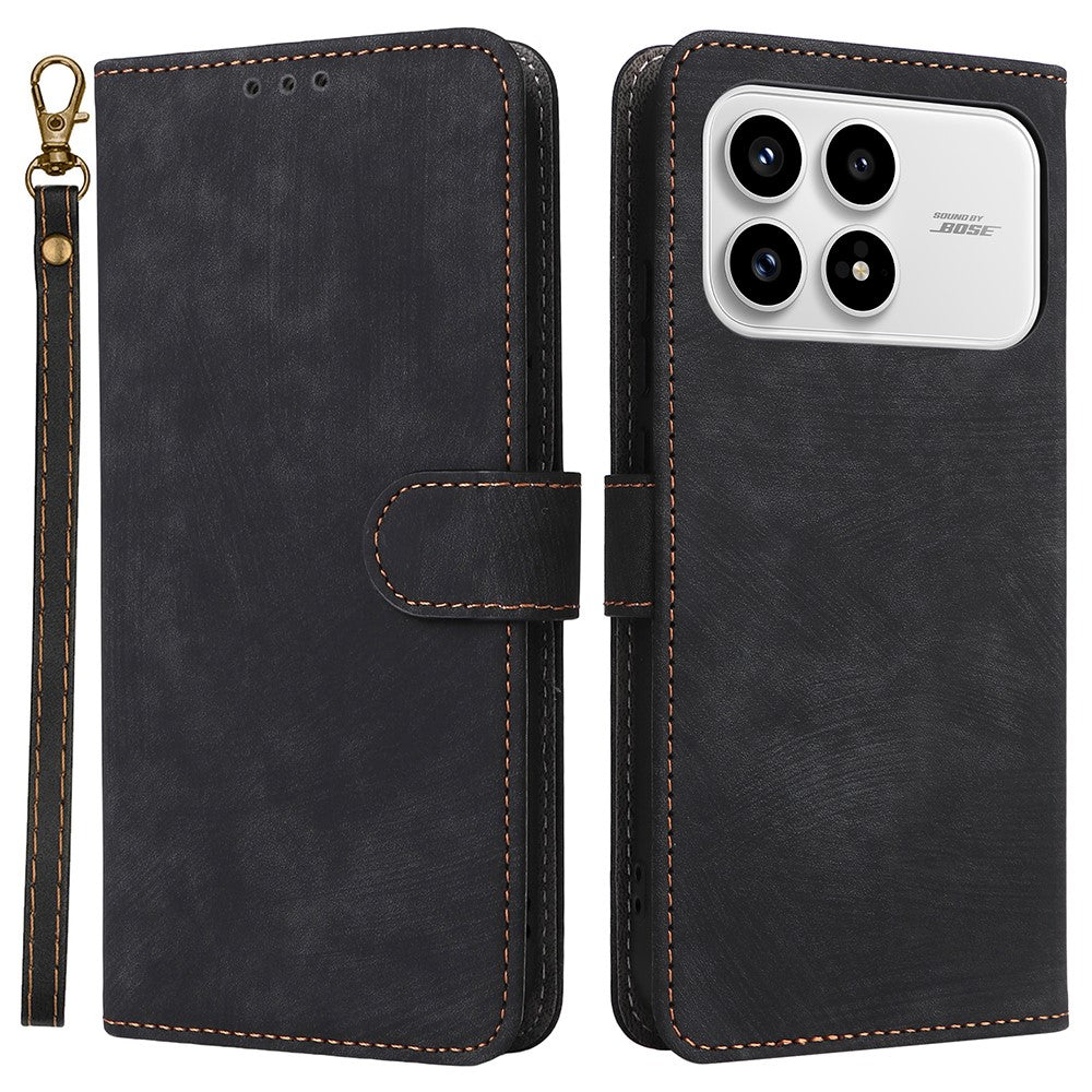 For Xiaomi Poco F8 Pro 5G  /  Redmi K90 5G Case Wallet RFID Blocking PU Leather Phone Cover Stand with Strap - Black